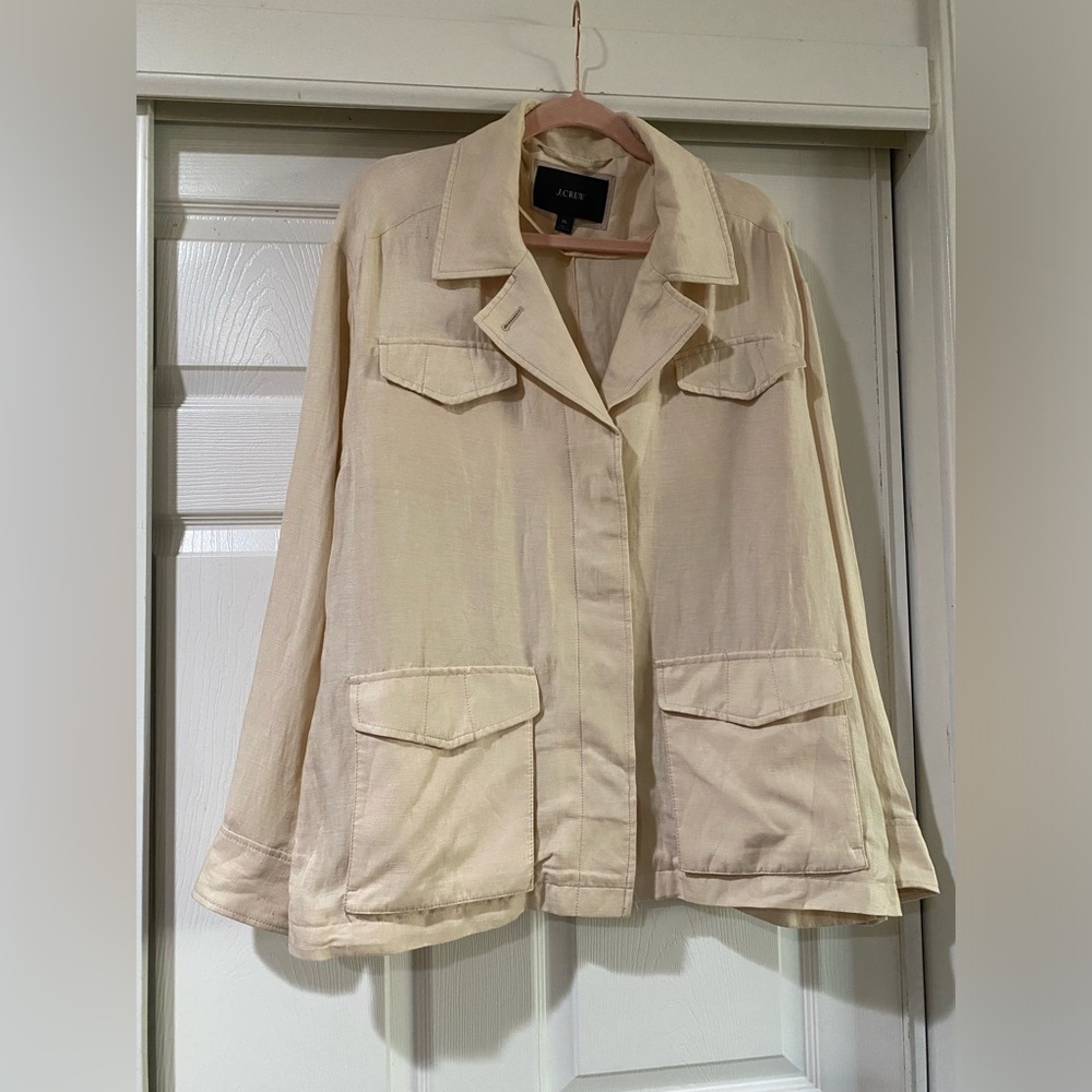 J. Crew Jacket Womes Beige Linen Cupro Wrap Cargo Size XL‎